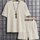 Men's Casual Textured Printed Short Sleeve Tee & Drawstring Waist Shorts Set