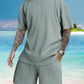 Men's Casual Textured Printed Short Sleeve Tee & Drawstring Waist Shorts Set