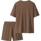 Men's Casual Textured Printed Short Sleeve Tee & Drawstring Waist Shorts Set