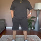 Men's Casual Textured Printed Short Sleeve Tee & Drawstring Waist Shorts Set