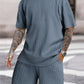 Men's Casual Textured Printed Short Sleeve Tee & Drawstring Waist Shorts Set