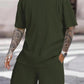 Men's Casual Textured Printed Short Sleeve Tee & Drawstring Waist Shorts Set