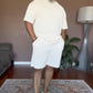 Men's Casual Textured Printed Short Sleeve Tee & Drawstring Waist Shorts Set