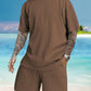 Men's Casual Textured Printed Short Sleeve Tee & Drawstring Waist Shorts Set