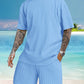 Men's Casual Textured Printed Short Sleeve Tee & Drawstring Waist Shorts Set