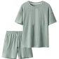 Men's Casual Textured Printed Short Sleeve Tee & Drawstring Waist Shorts Set
