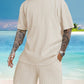 Men's Casual Textured Printed Short Sleeve Tee & Drawstring Waist Shorts Set
