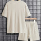 Men's Casual Textured Printed Short Sleeve Tee & Drawstring Waist Shorts Set
