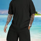 Men's Casual Textured Printed Short Sleeve Tee & Drawstring Waist Shorts Set