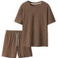 Men's Casual Textured Printed Short Sleeve Tee & Drawstring Waist Shorts Set